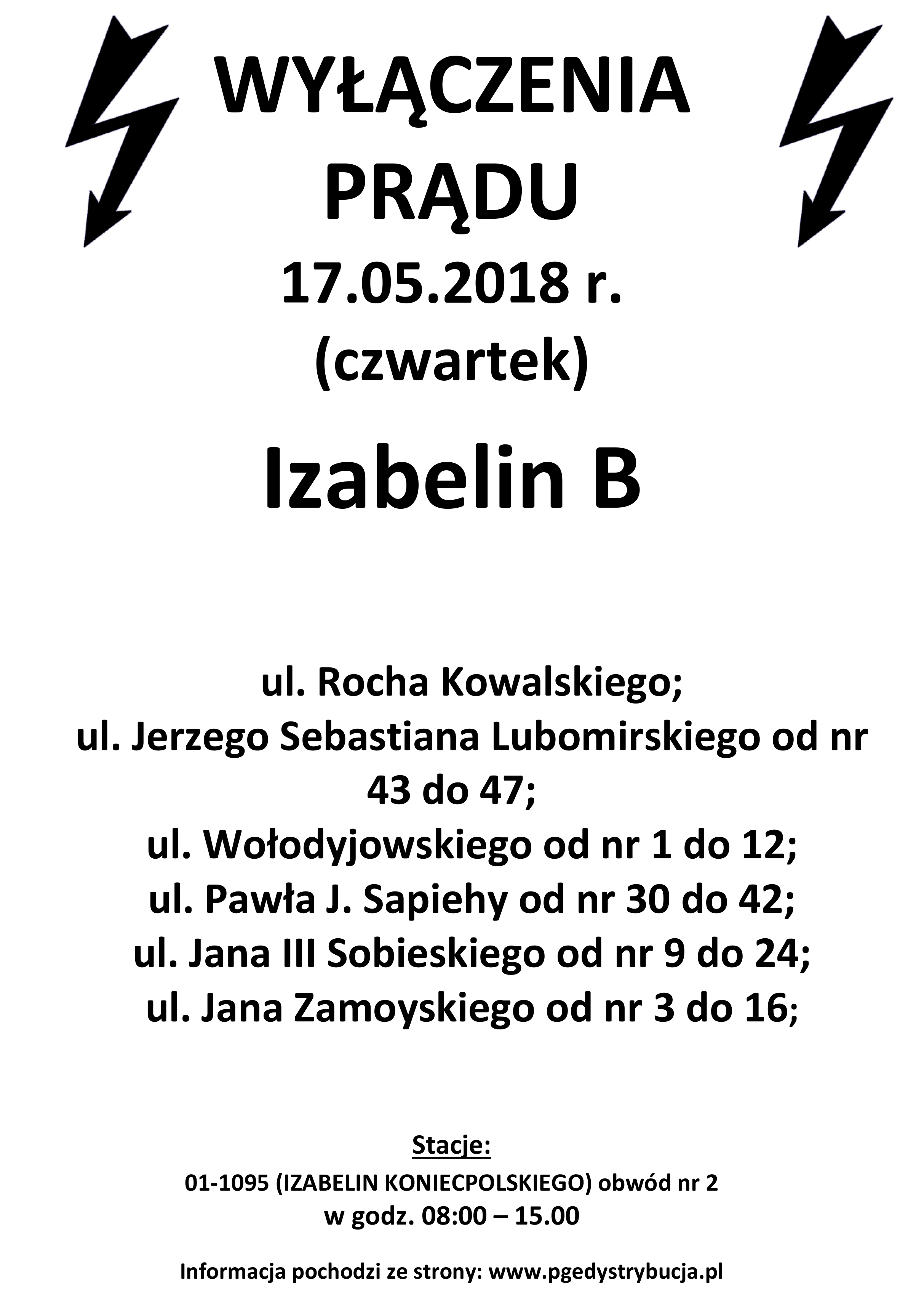 wyłączenie prądu Izabelin B