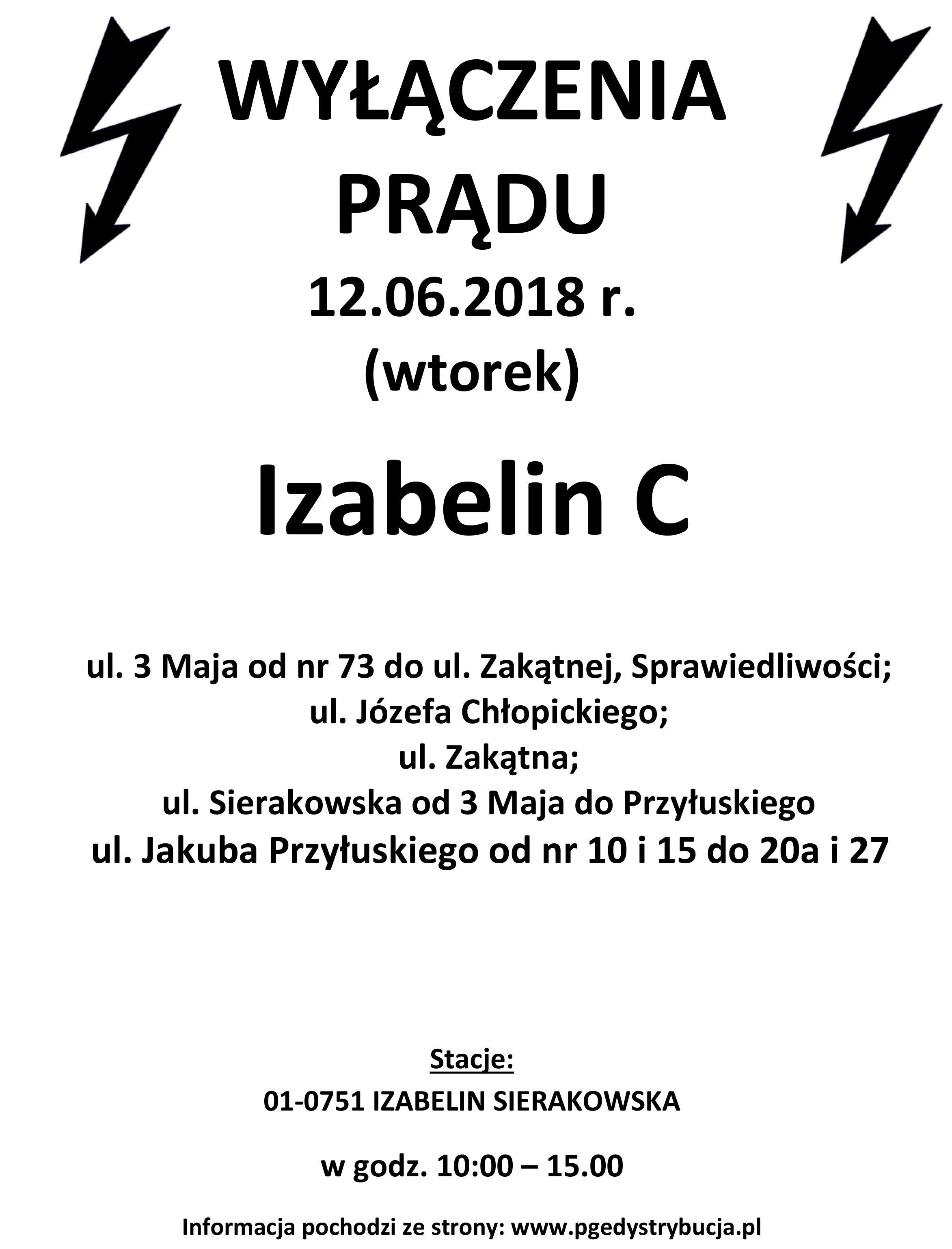 wyłączenie prądu izabelin c