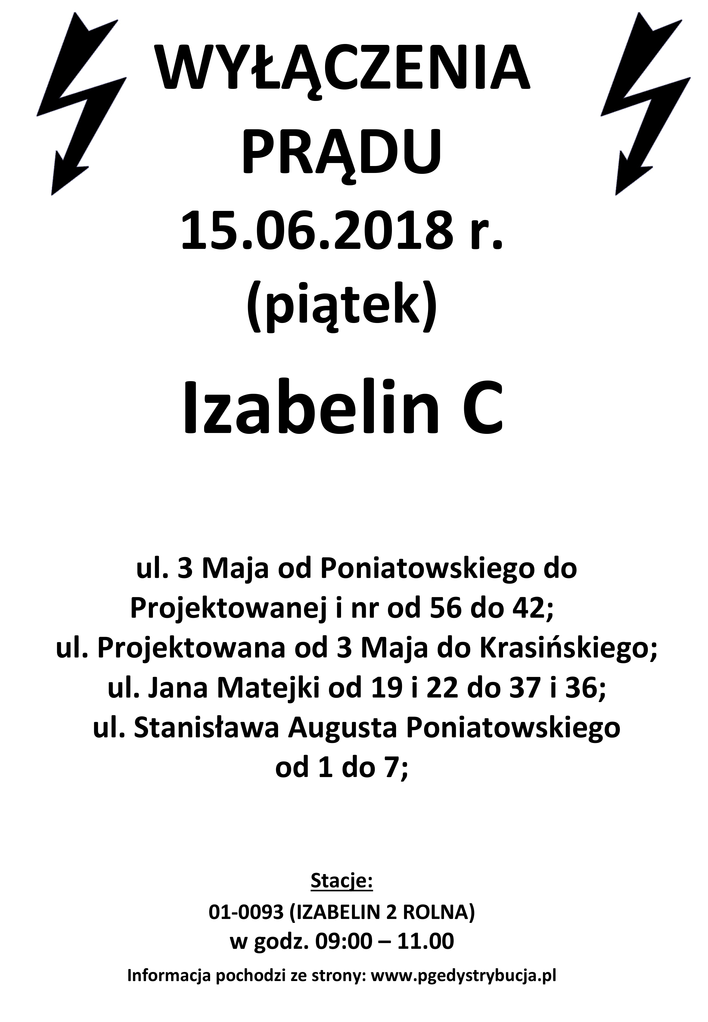 wyłączenie prądu izabelin c