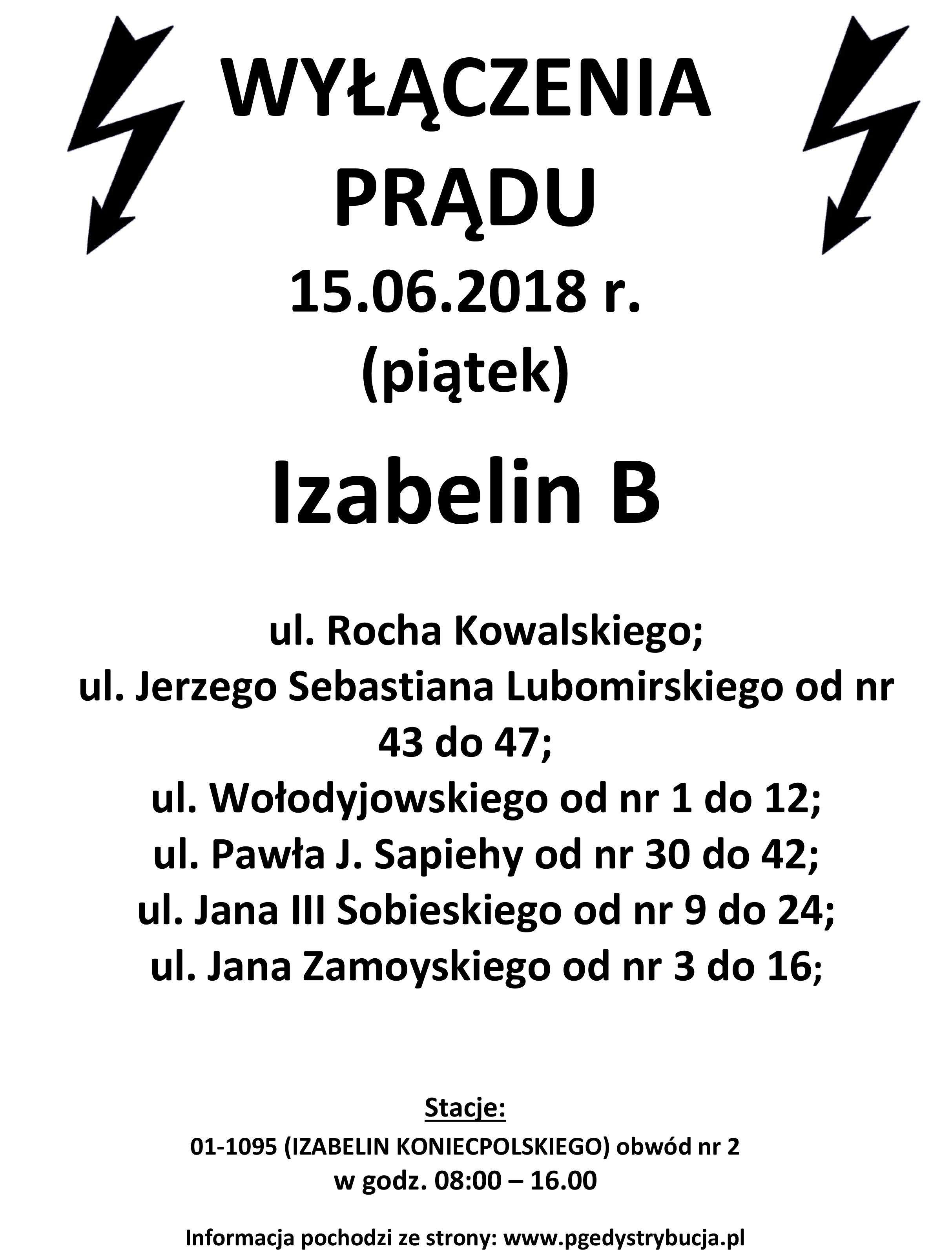 wyłączenie prądu Izabelin B