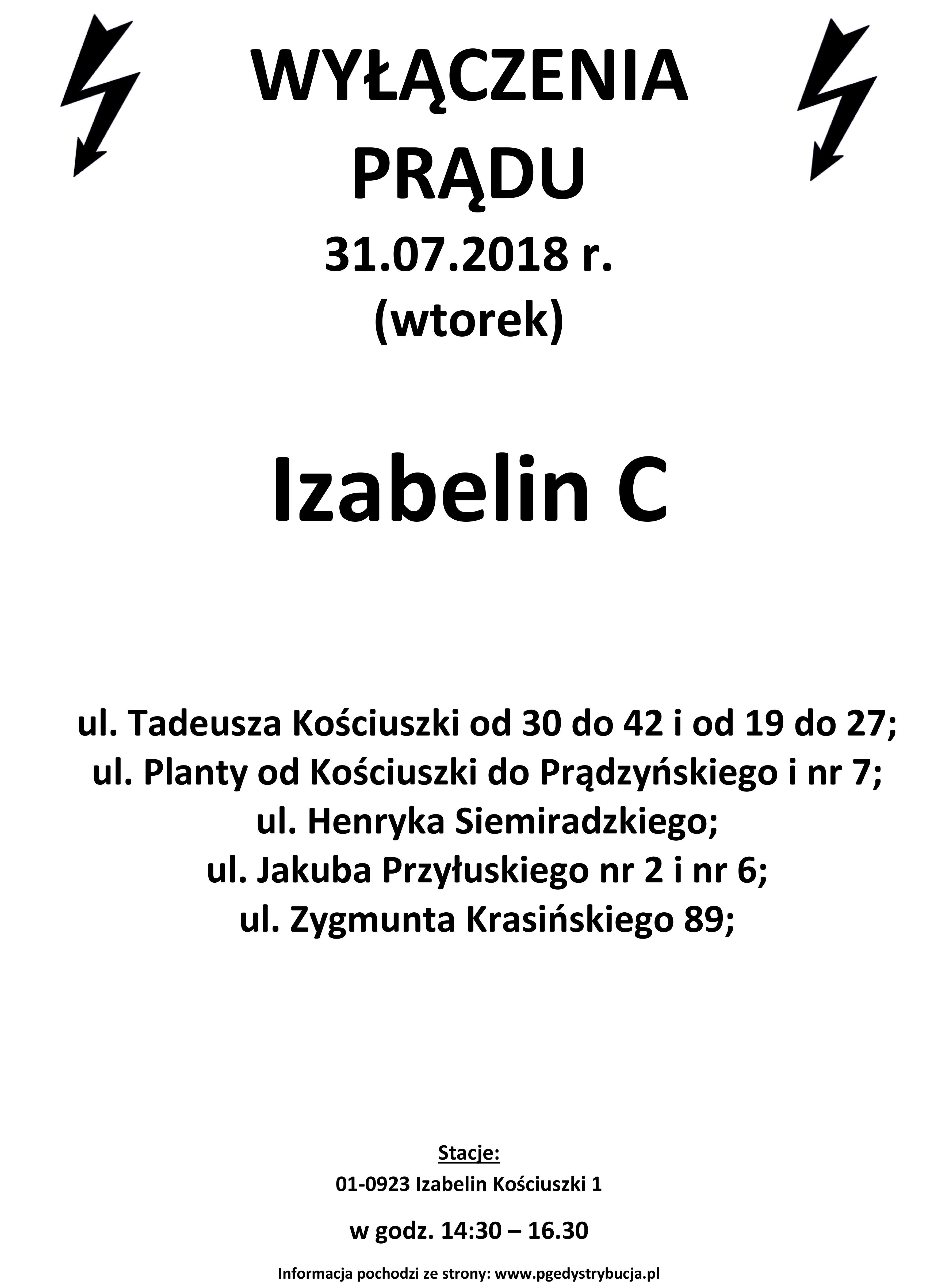 wyłączenie prądu izabelin c