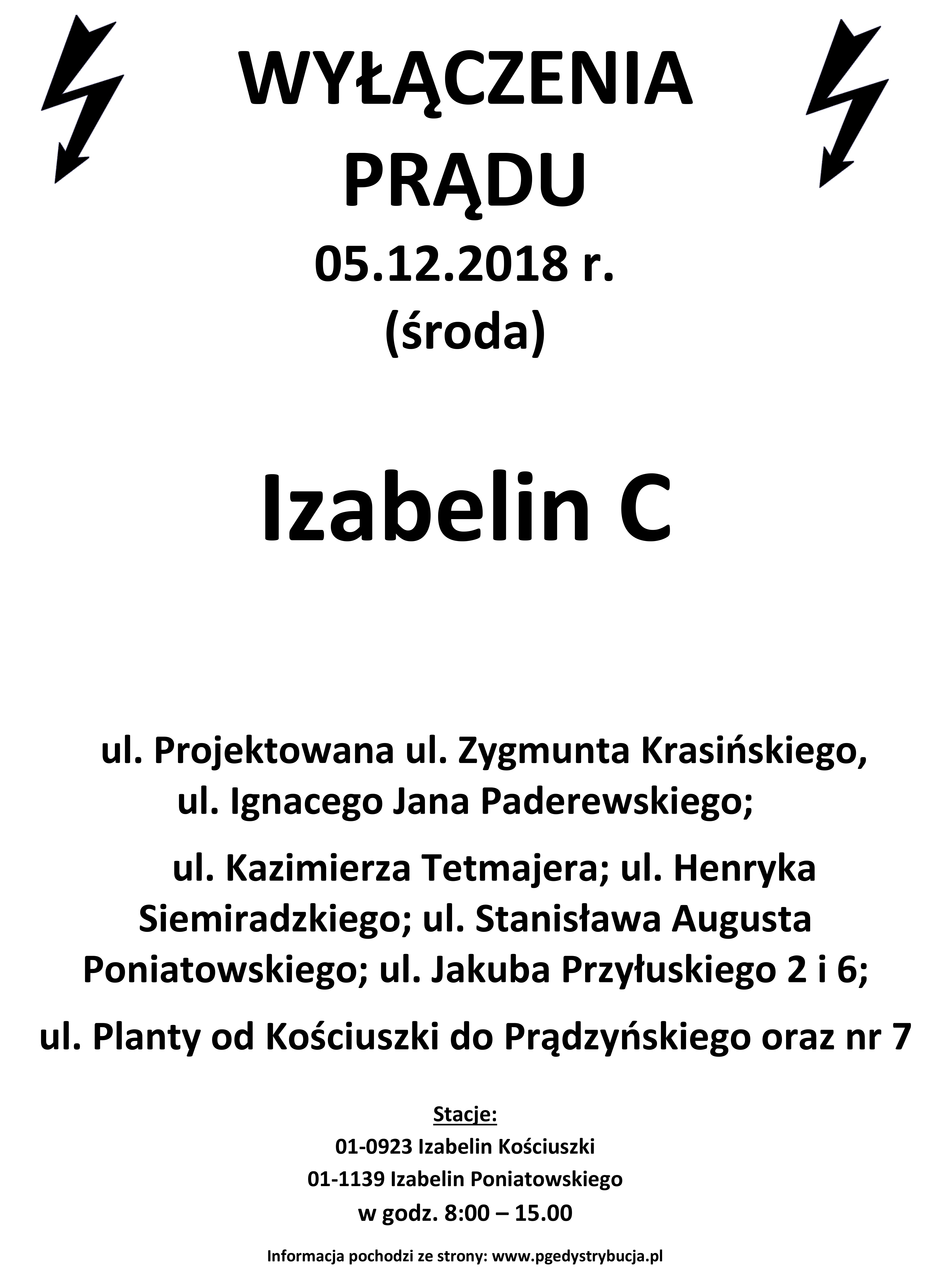 wyłączenie prądu Izabelin C