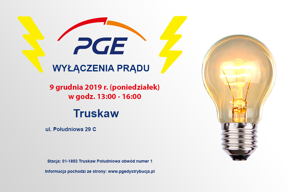 Wyłączenia prądu Truskaw 9 grudnia