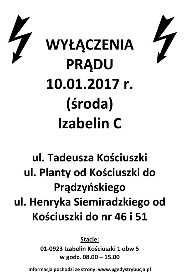 wyłączenie prądu izabelin c