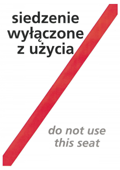 kartka z napisem siedzenie wyłączone z użycia