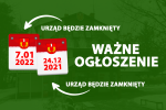 Urząd Gminy Izabelin - zamknięty 24.12.2021 (piątek) i 7.1.2022 (piątek)